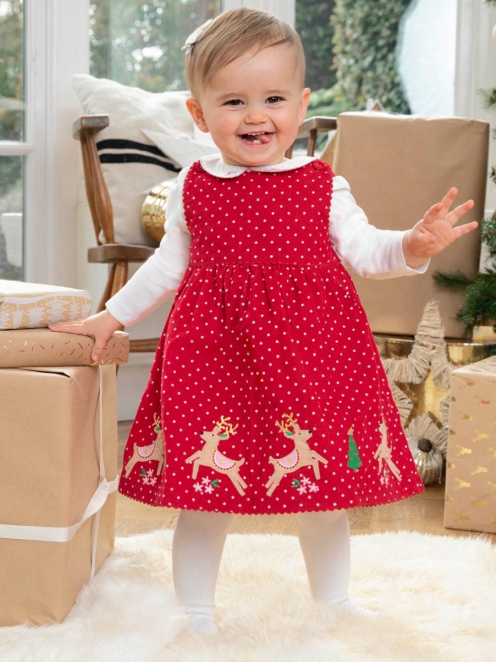 NEW | Jojo Maman | Red Reindeer Appliqué Holiday Dress | 6-12M